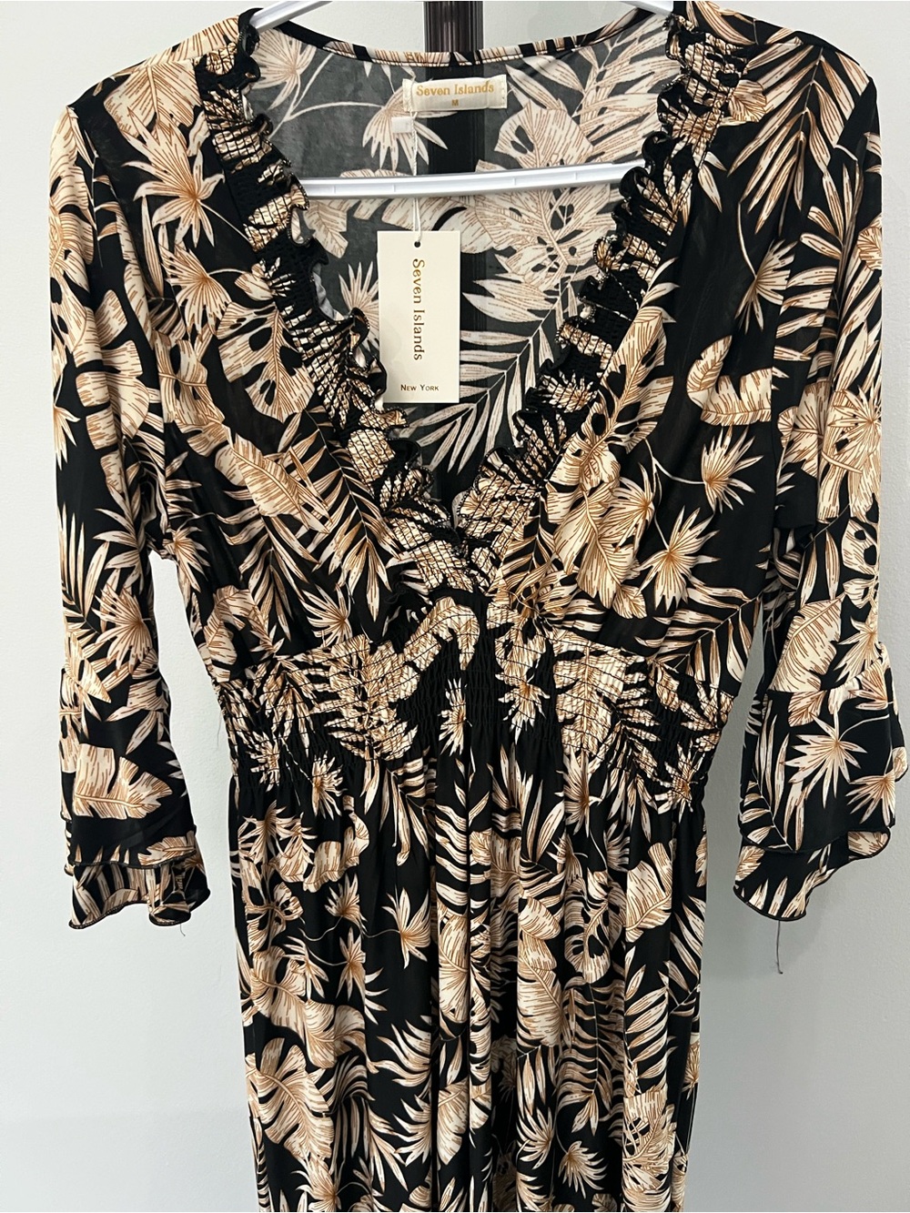 NWT Seven Islands Black Long-Sleeve Tropical Print Dress